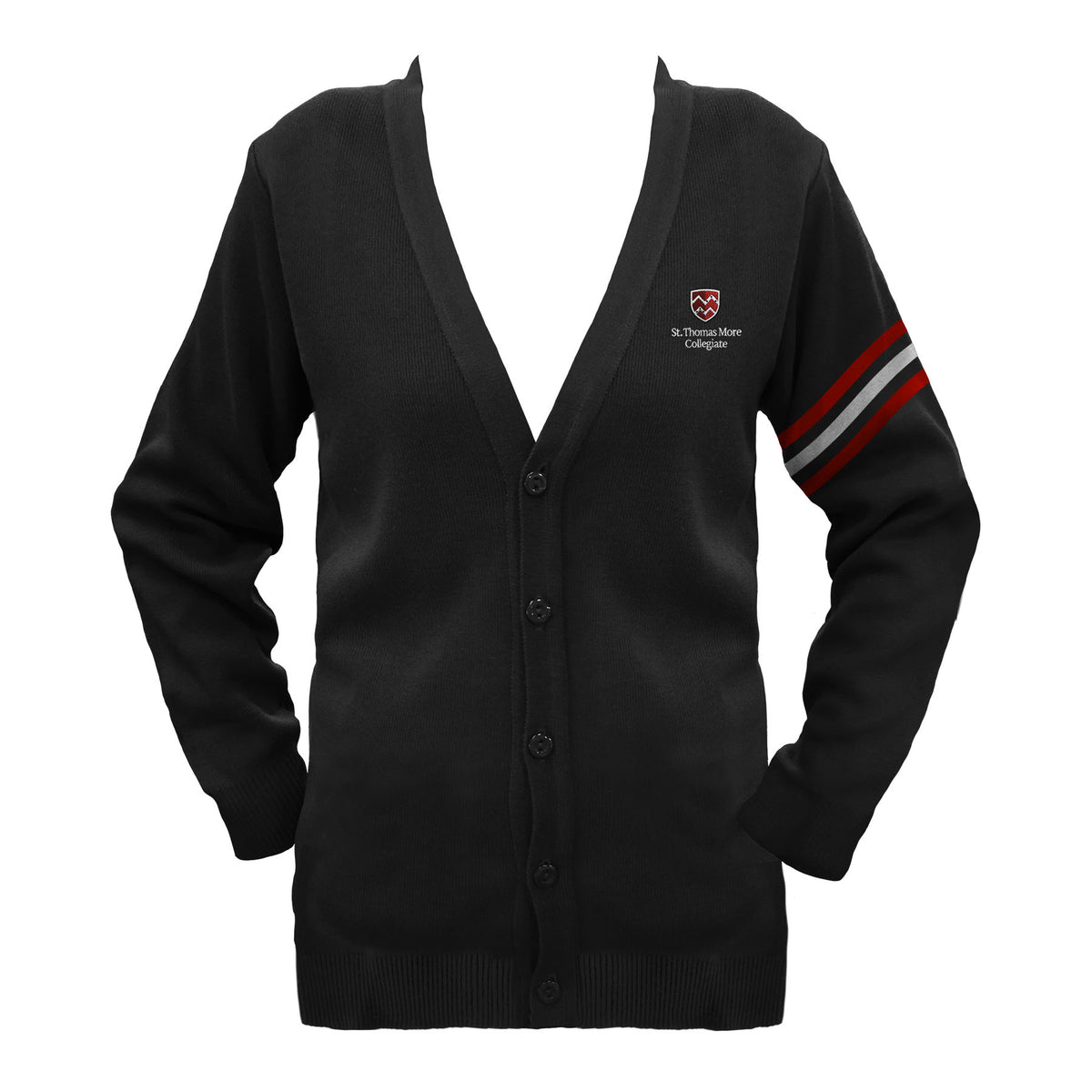 ST. THOMAS MORE CARDIGAN WITH ARM STRIPES, 2024 LOGO